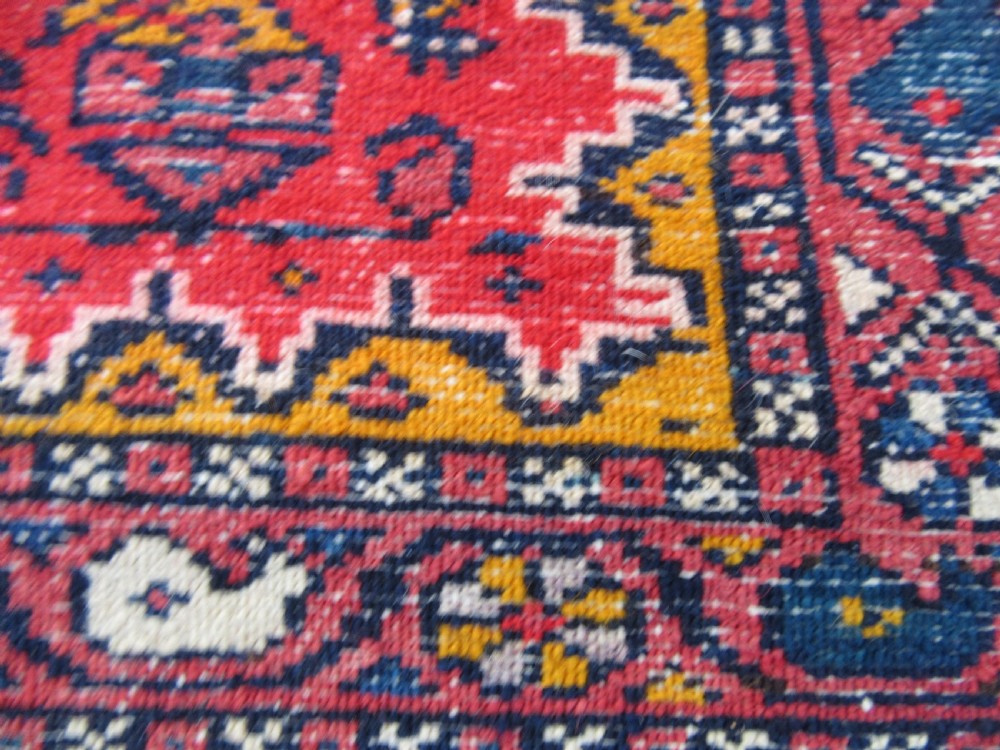 ATTRACTIVE VERMILLION RED ANTIQUE COUNTRY HOUSE SHABBY CHIC KURDISH LONG RUG. PLANT SHRUB MOTIFS. View XXIII