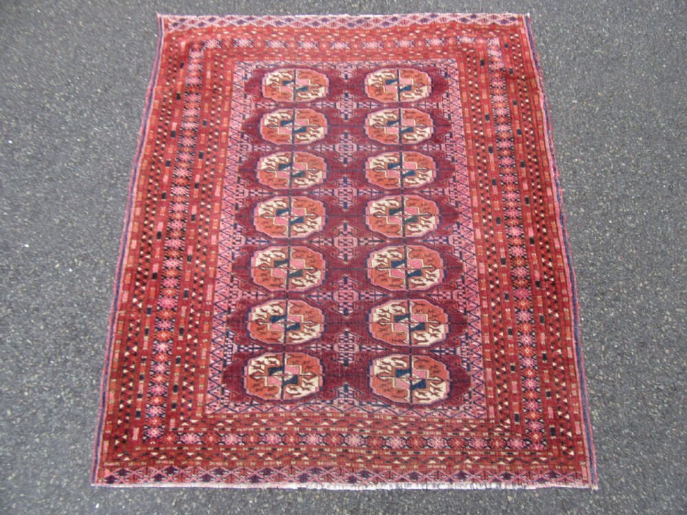 ANTIQUE COUNTRY HOUSE SHABBY CHIC SMALL SARYK TURKMEN RUG. View II