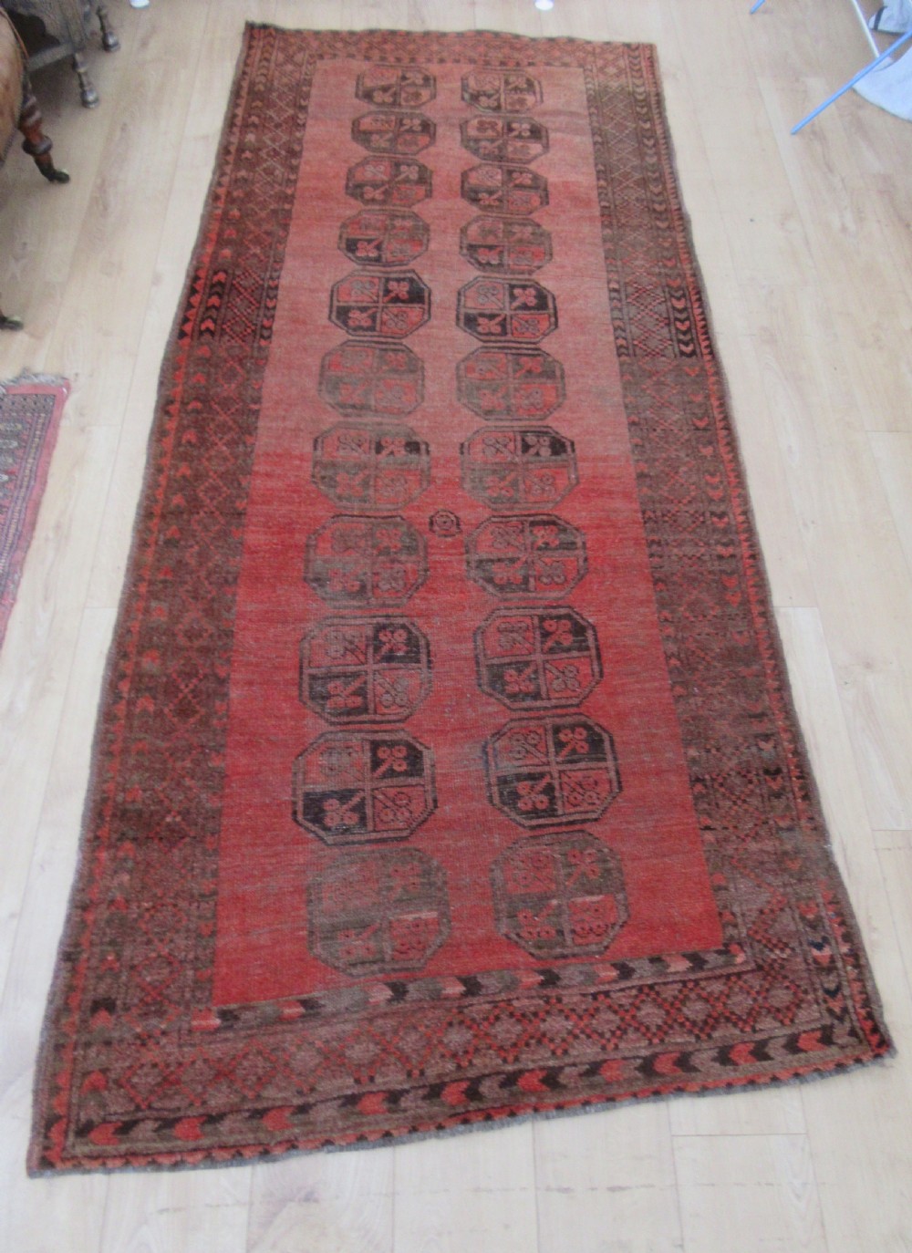 ANTIQUE ERSARI AFGHAN HALL RUNNER LONG RUG. 2ND HALF 19TH CENTURY. LOVELY SOFT COLOUR. View XXVII
