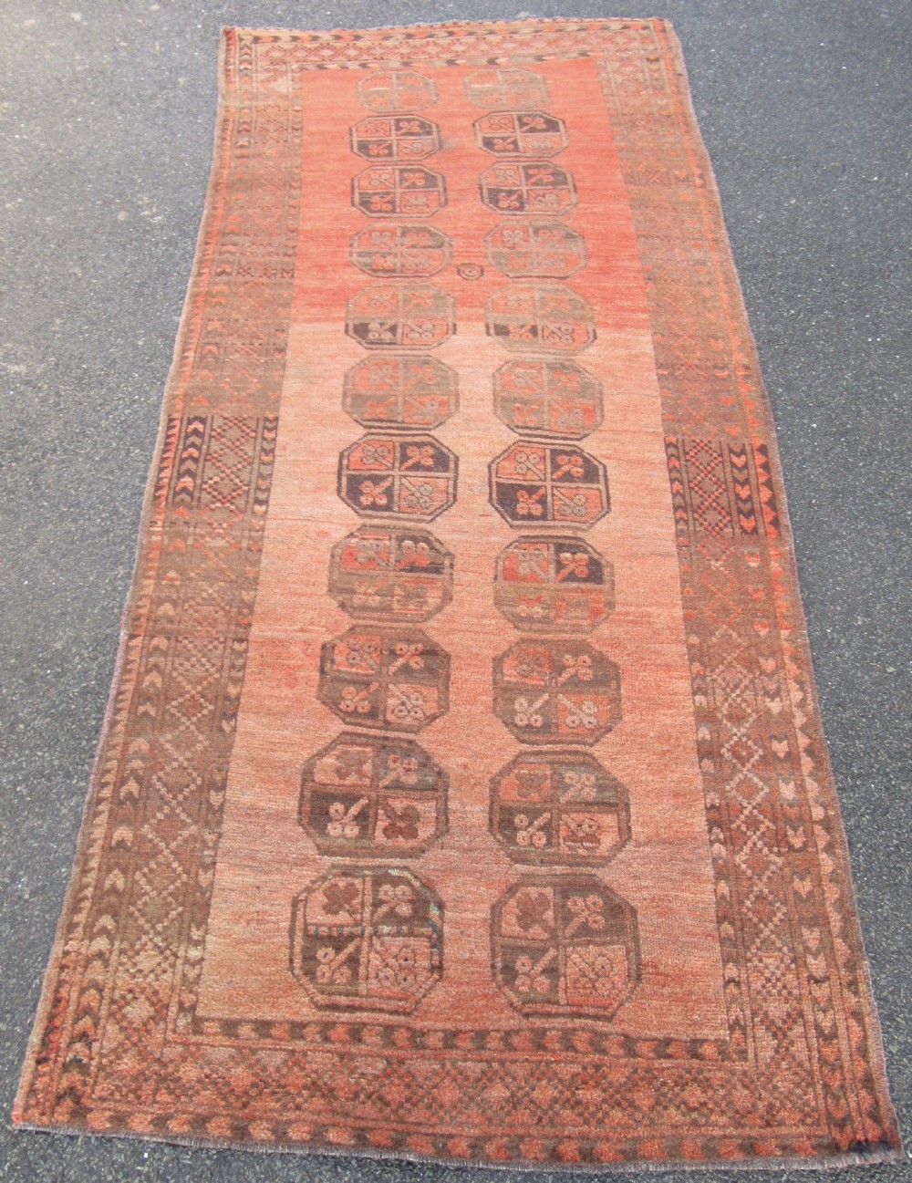 ANTIQUE ERSARI AFGHAN HALL RUNNER LONG RUG. 2ND HALF 19TH CENTURY. LOVELY SOFT COLOUR.
