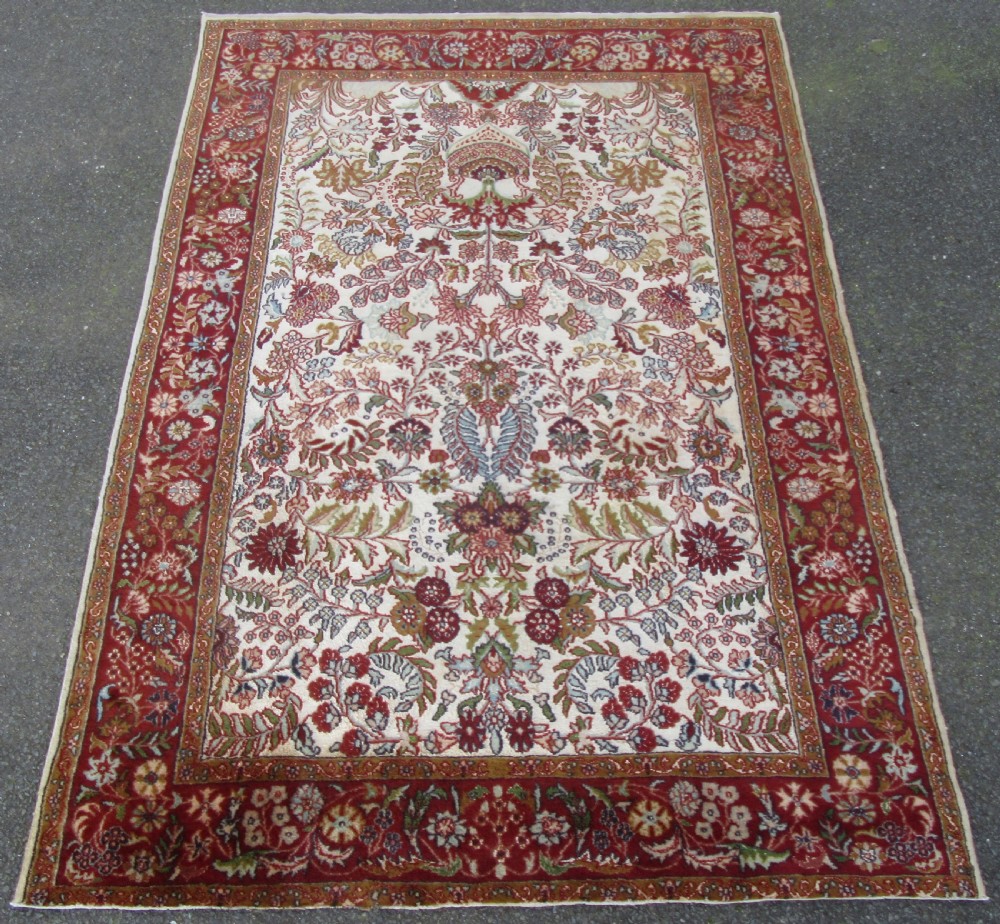 OLD INDIAN KASHMIR SILK & WOOL TREE OF LIFE DESIGN RUG. 180CM X 125CM. View II