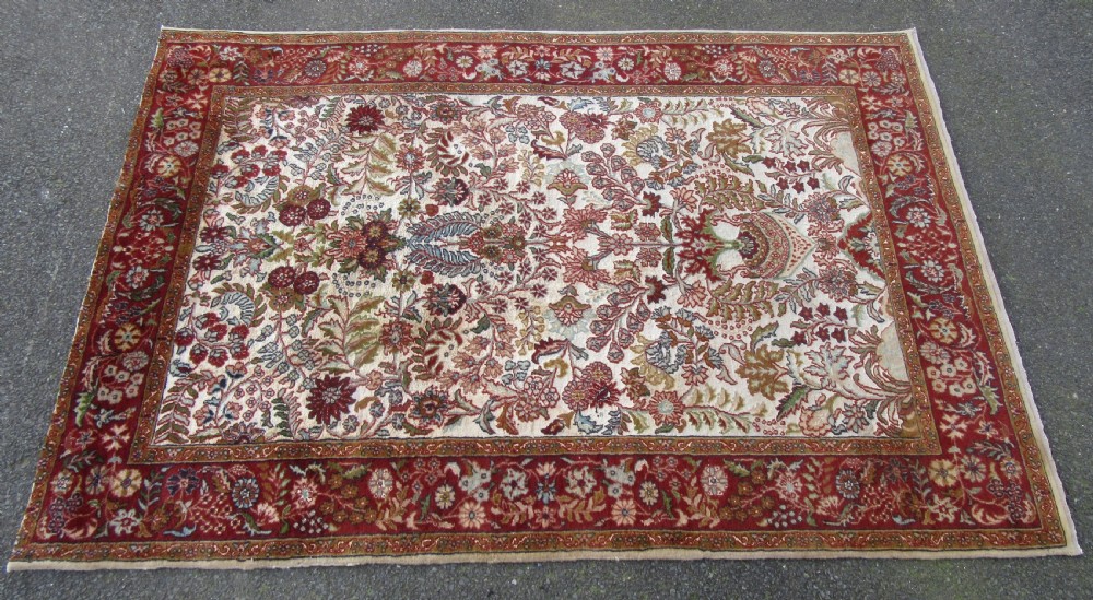 OLD INDIAN KASHMIR SILK & WOOL TREE OF LIFE DESIGN RUG. 180CM X 125CM. View III