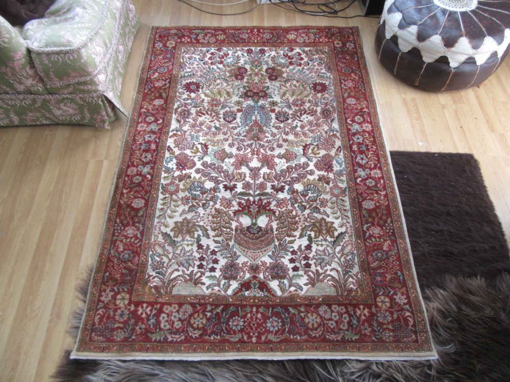 OLD INDIAN KASHMIR SILK & WOOL TREE OF LIFE DESIGN RUG. 180CM X 125CM. View XXVI