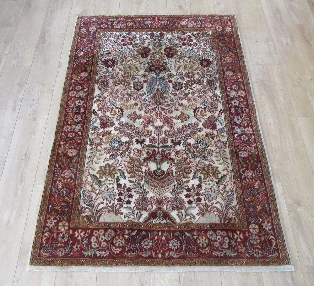 OLD INDIAN KASHMIR SILK & WOOL TREE OF LIFE DESIGN RUG. 180CM X 125CM. View XXVII