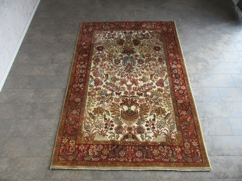 OLD INDIAN KASHMIR SILK & WOOL TREE OF LIFE DESIGN RUG. 180CM X 125CM. View XXIX