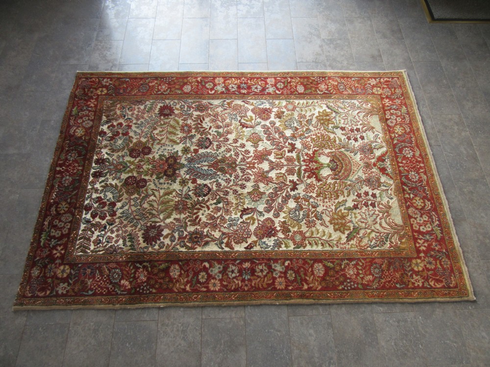 OLD INDIAN KASHMIR SILK & WOOL TREE OF LIFE DESIGN RUG. 180CM X 125CM. View XXX
