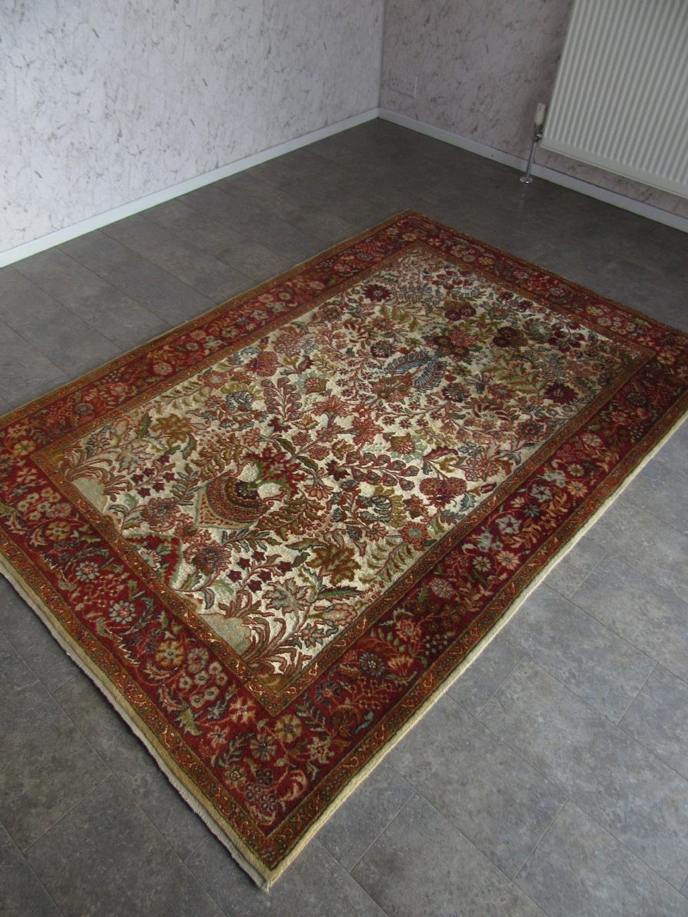OLD INDIAN KASHMIR SILK & WOOL TREE OF LIFE DESIGN RUG. 180CM X 125CM. View XXXI