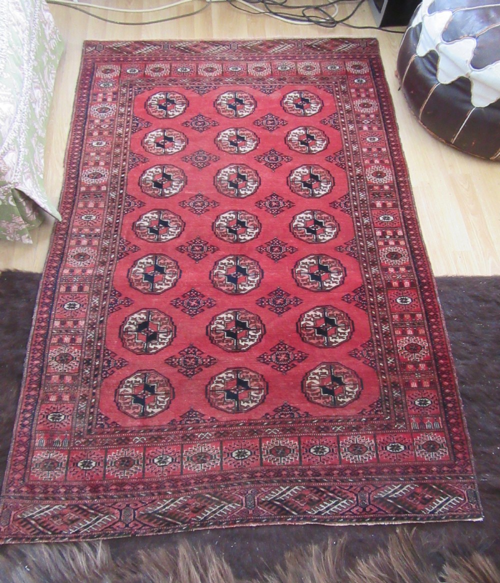 ANTIQUE COUNTRY HOUSE SHABBY CHIC AFGHAN TEKKE TURKMEN RUG. View XXIX
