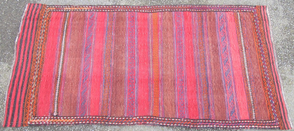 ANTIQUE PERSIAN BALUCH FLAT WEAVE RUG. ATTRACTIVE STRIPED & BROCADED DESIGN View IV