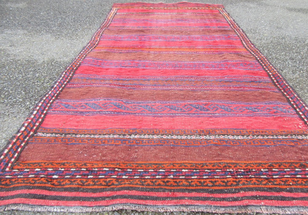 ANTIQUE PERSIAN BALUCH FLAT WEAVE RUG. ATTRACTIVE STRIPED & BROCADED DESIGN View V