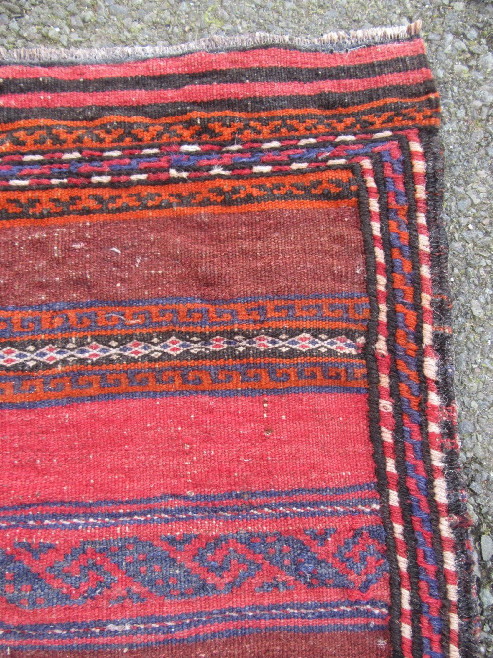 ANTIQUE PERSIAN BALUCH FLAT WEAVE RUG. ATTRACTIVE STRIPED & BROCADED DESIGN View X