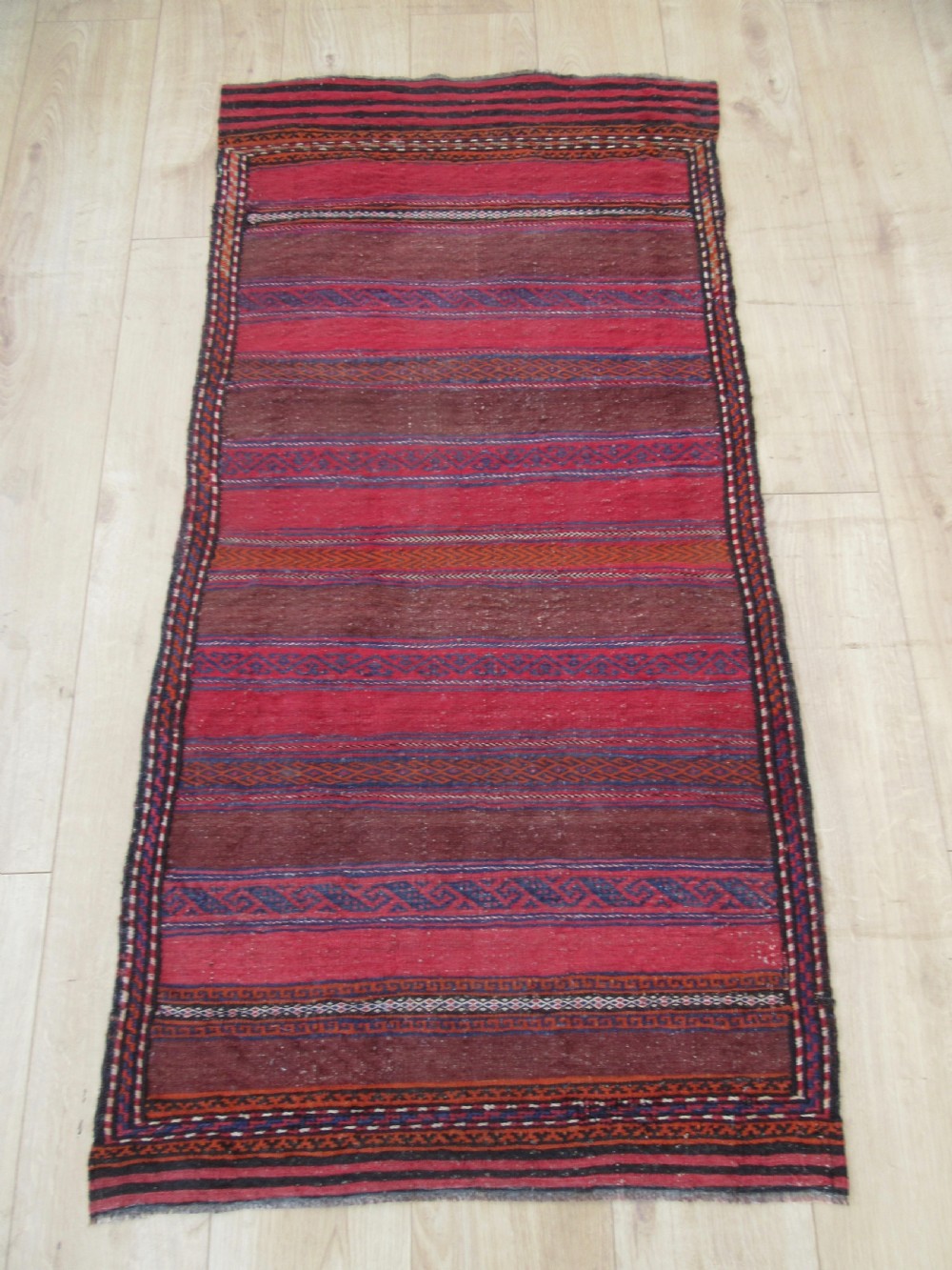 ANTIQUE PERSIAN BALUCH FLAT WEAVE RUG. ATTRACTIVE STRIPED & BROCADED DESIGN View XXI