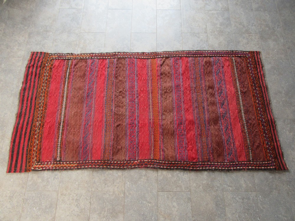 ANTIQUE PERSIAN BALUCH FLAT WEAVE RUG. ATTRACTIVE STRIPED & BROCADED DESIGN View XXV