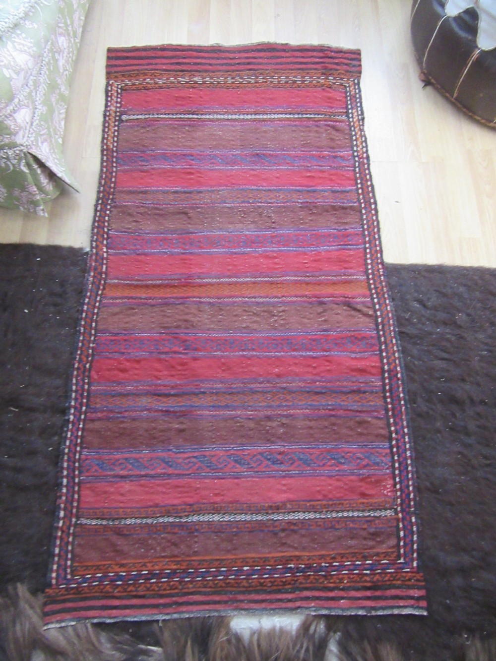 ANTIQUE PERSIAN BALUCH FLAT WEAVE RUG. ATTRACTIVE STRIPED & BROCADED DESIGN View XXVI