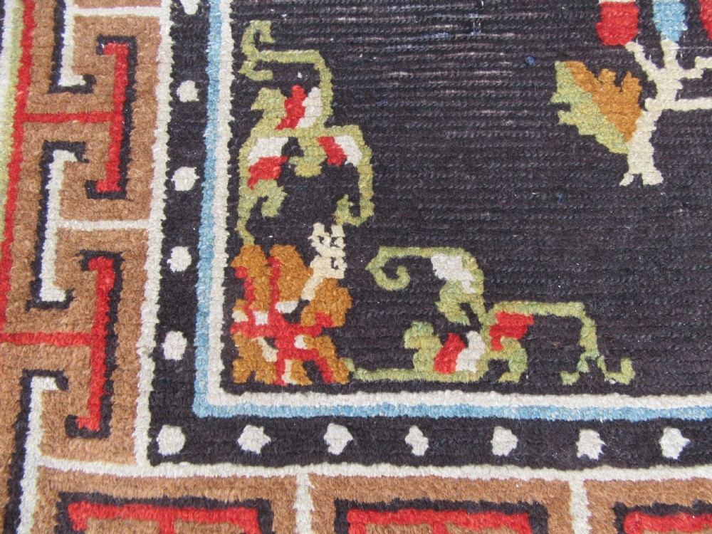 ANTIQUE COUNTRY HOUSE CHINESE TIBETAN RUG. WITH FLOWER SPRIGS & BUTTERFLIES View XIV