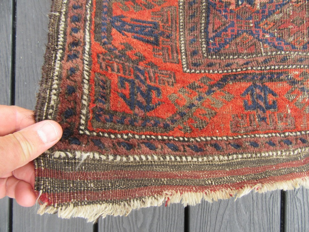 ANTIQUE COUNTRY HOUSE SHABBY CHIC BALUCH RUG. STAR ROSETTE DESIGN View VI