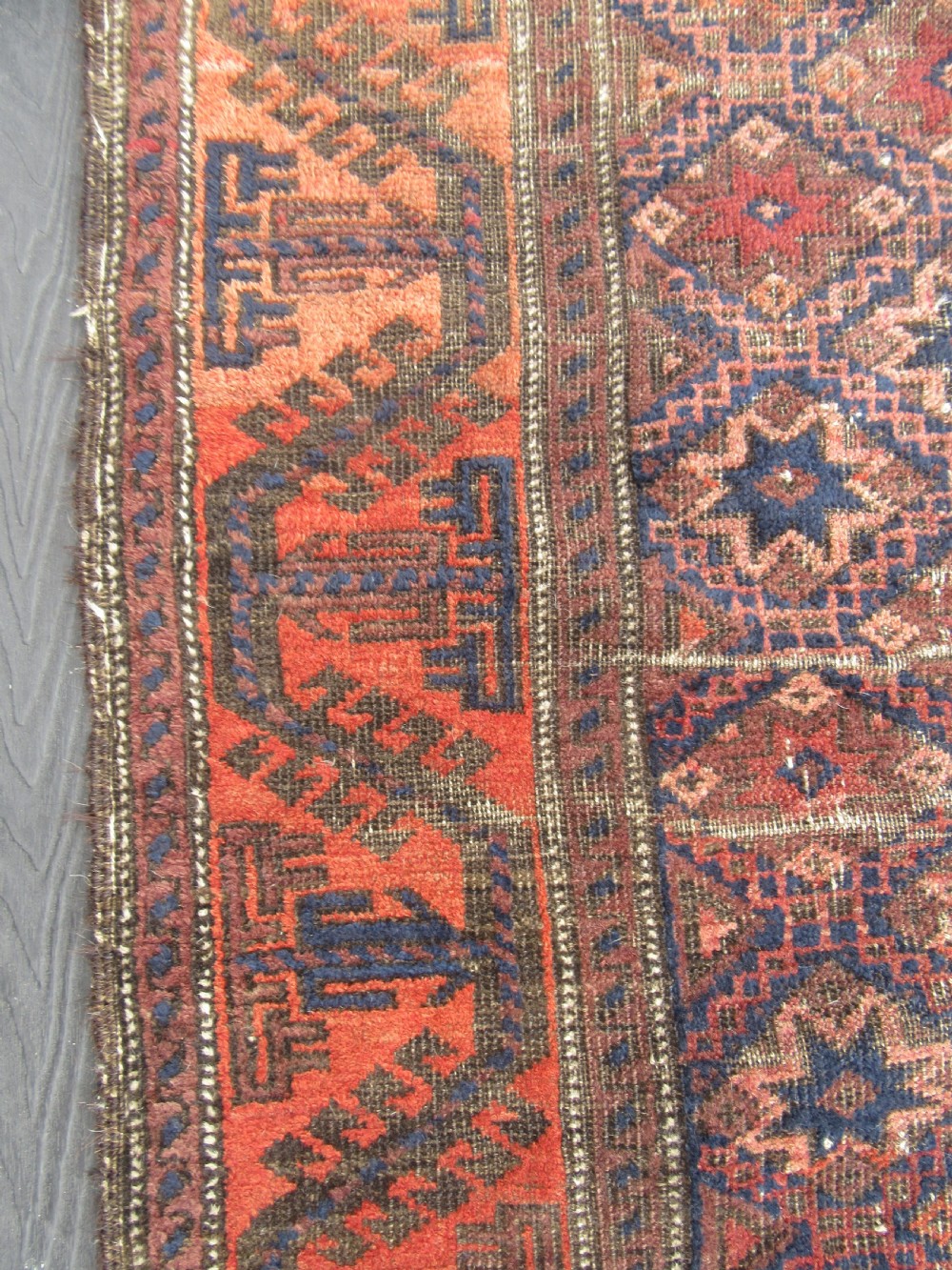 ANTIQUE COUNTRY HOUSE SHABBY CHIC BALUCH RUG. STAR ROSETTE DESIGN View XVIII
