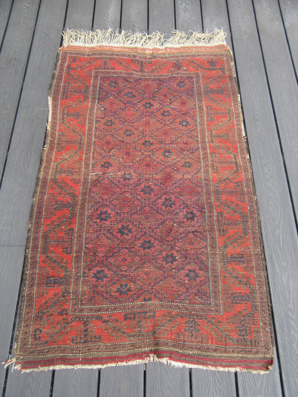 ANTIQUE COUNTRY HOUSE SHABBY CHIC BALUCH RUG. STAR ROSETTE DESIGN View XIX