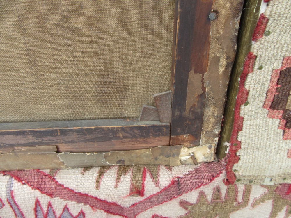 UNUSUAL VICTORIAN OIL PAINTING. MOORISH ART DAMASCUS TABLE,YOUNG WOMAN & DOG. KILIM COVERED FRAME View XVI