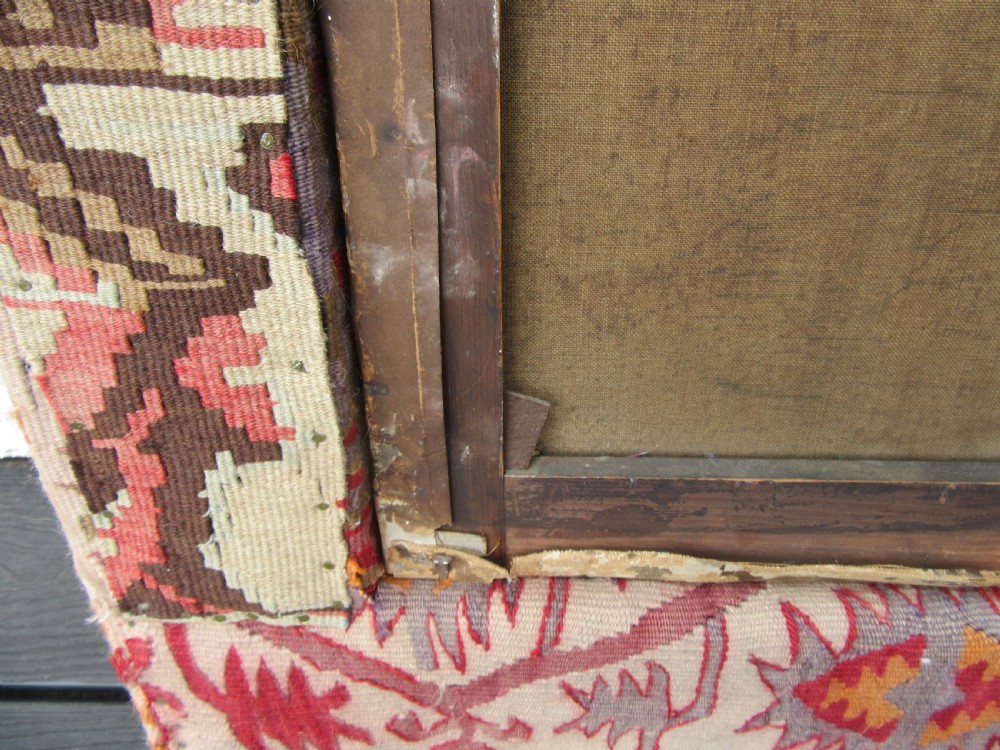 UNUSUAL VICTORIAN OIL PAINTING. MOORISH ART DAMASCUS TABLE,YOUNG WOMAN & DOG. KILIM COVERED FRAME View XVII