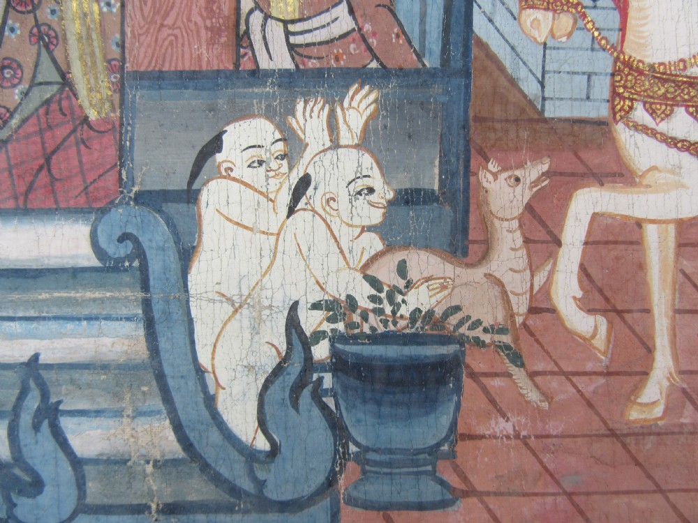 LARGE ANTIQUE THAI INDIAN PAINTING. SCENE FROM THE SANG THONG FOLK TALES View IV