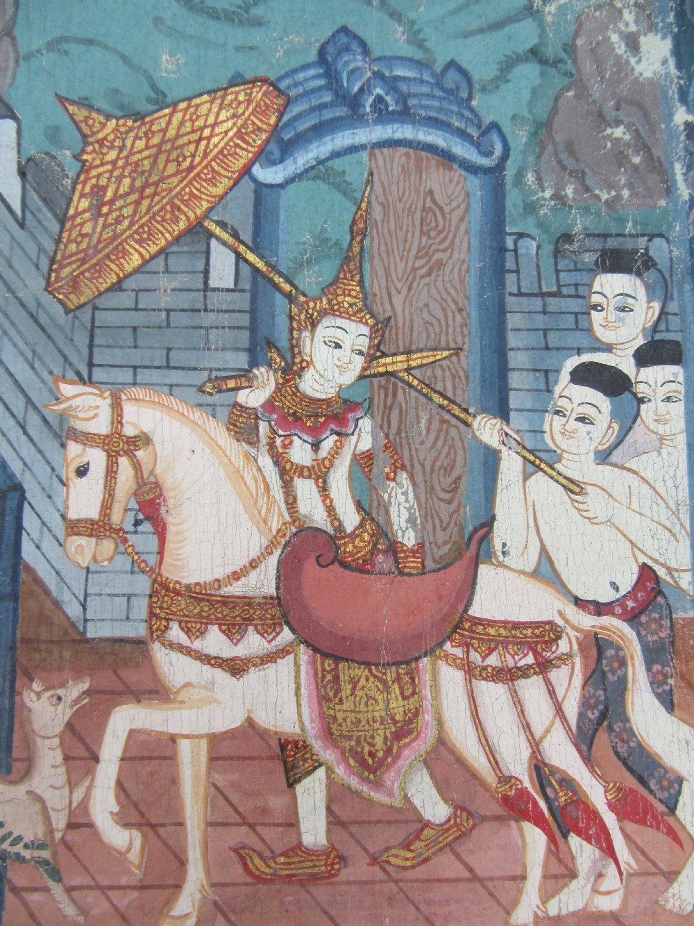 LARGE ANTIQUE THAI INDIAN PAINTING. SCENE FROM THE SANG THONG FOLK TALES View VI