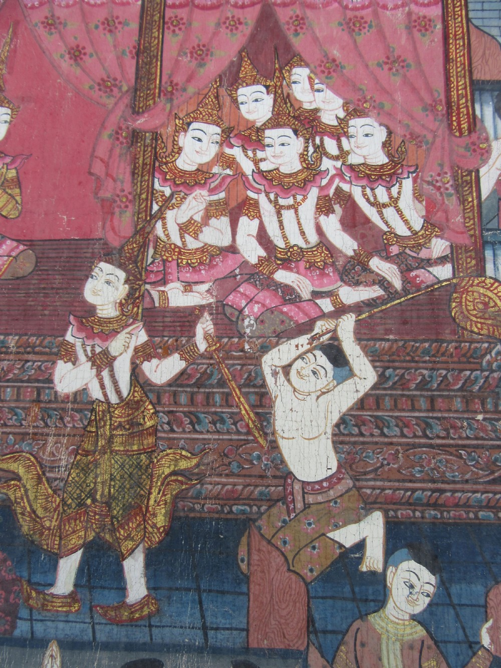 LARGE ANTIQUE THAI INDIAN PAINTING. SCENE FROM THE SANG THONG FOLK TALES View VII
