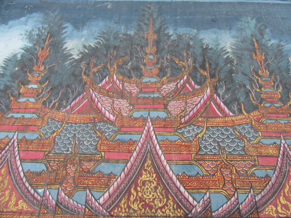 LARGE ANTIQUE THAI INDIAN PAINTING. SCENE FROM THE SANG THONG FOLK TALES View X