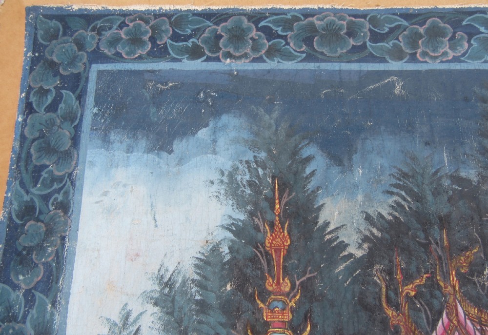 LARGE ANTIQUE THAI INDIAN PAINTING. SCENE FROM THE SANG THONG FOLK TALES View XI