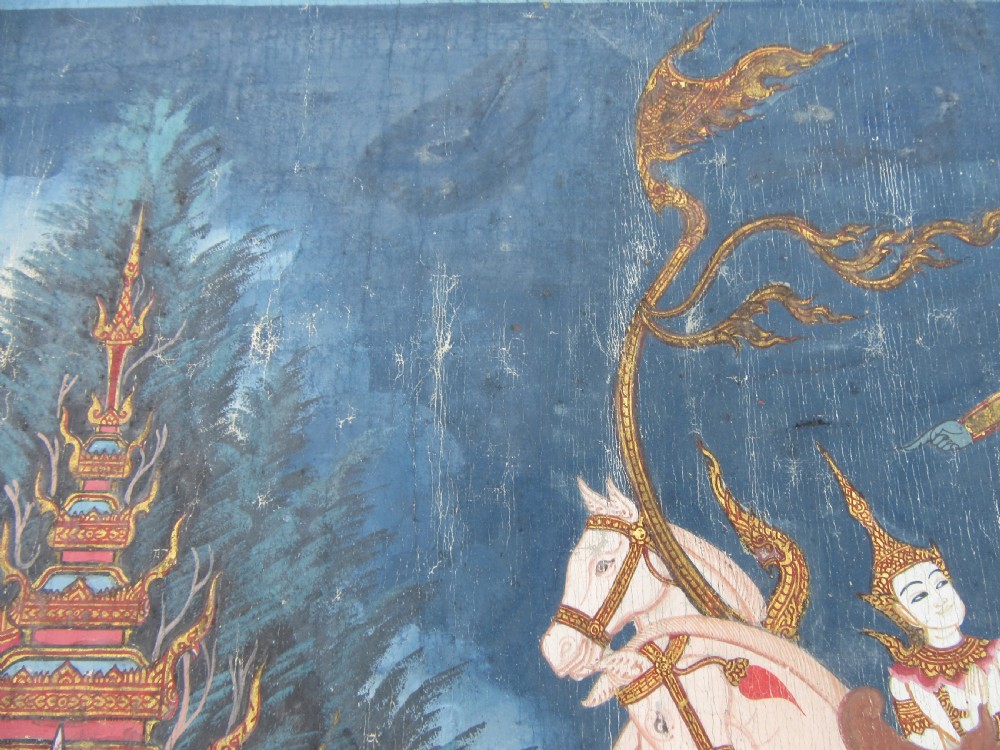 LARGE ANTIQUE THAI INDIAN PAINTING. SCENE FROM THE SANG THONG FOLK TALES View XII