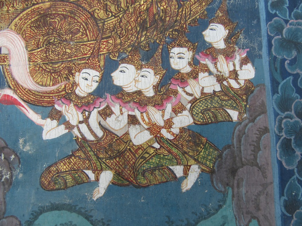 LARGE ANTIQUE THAI INDIAN PAINTING. SCENE FROM THE SANG THONG FOLK TALES View XV