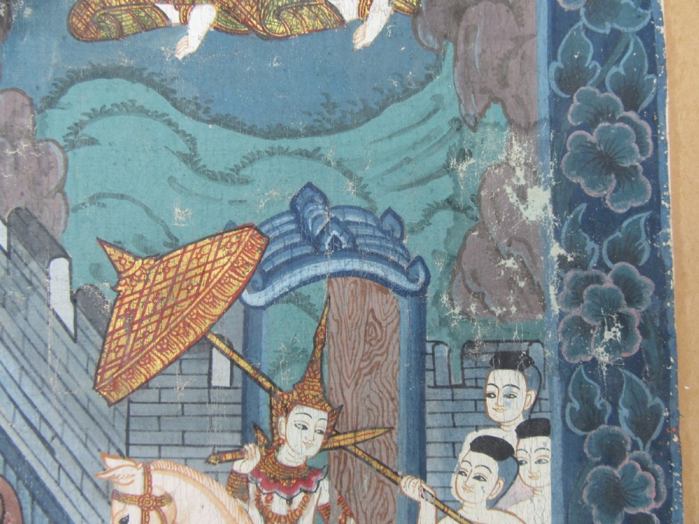 LARGE ANTIQUE THAI INDIAN PAINTING. SCENE FROM THE SANG THONG FOLK TALES View XVI
