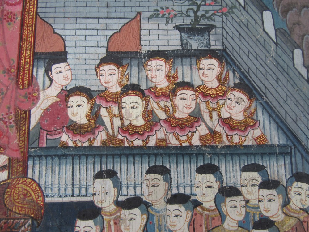 LARGE ANTIQUE THAI INDIAN PAINTING. SCENE FROM THE SANG THONG FOLK TALES View XVII