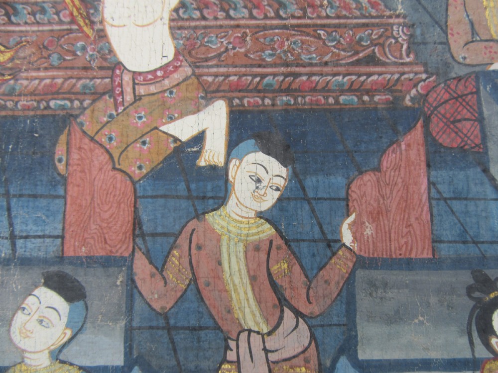 LARGE ANTIQUE THAI INDIAN PAINTING. SCENE FROM THE SANG THONG FOLK TALES View XVIII