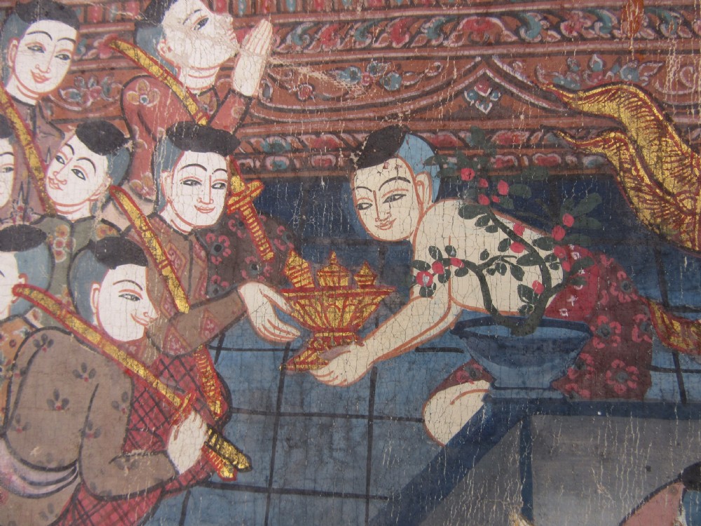 LARGE ANTIQUE THAI INDIAN PAINTING. SCENE FROM THE SANG THONG FOLK TALES View XIX