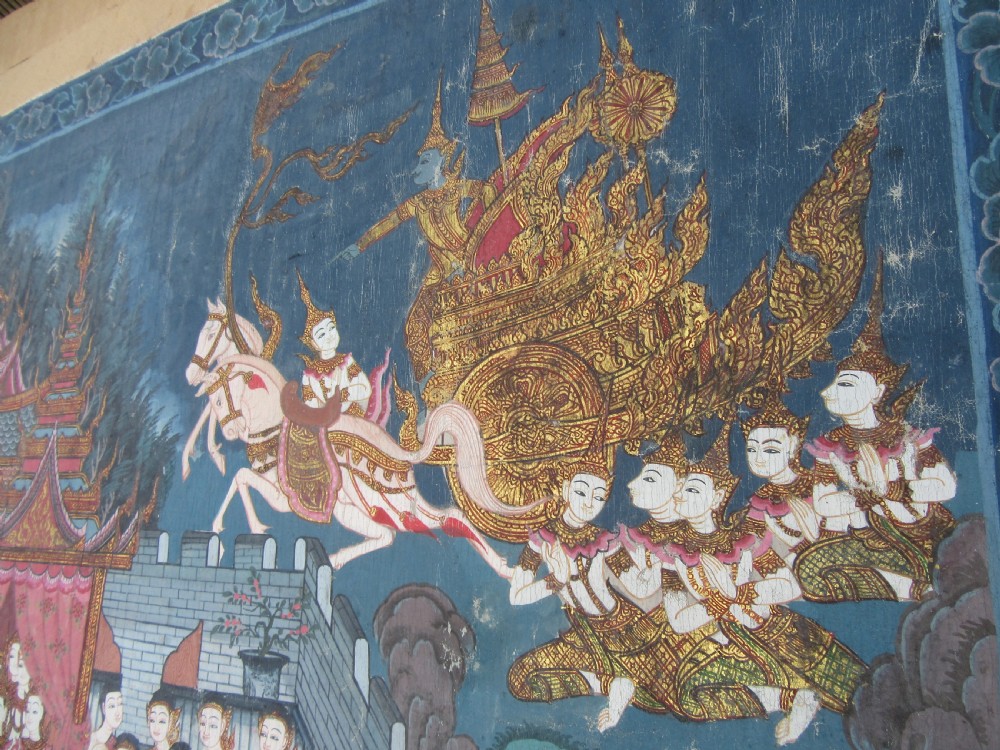 LARGE ANTIQUE THAI INDIAN PAINTING. SCENE FROM THE SANG THONG FOLK TALES View XXI