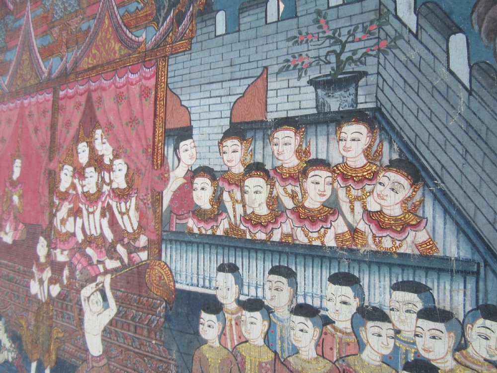 LARGE ANTIQUE THAI INDIAN PAINTING. SCENE FROM THE SANG THONG FOLK TALES View XXII