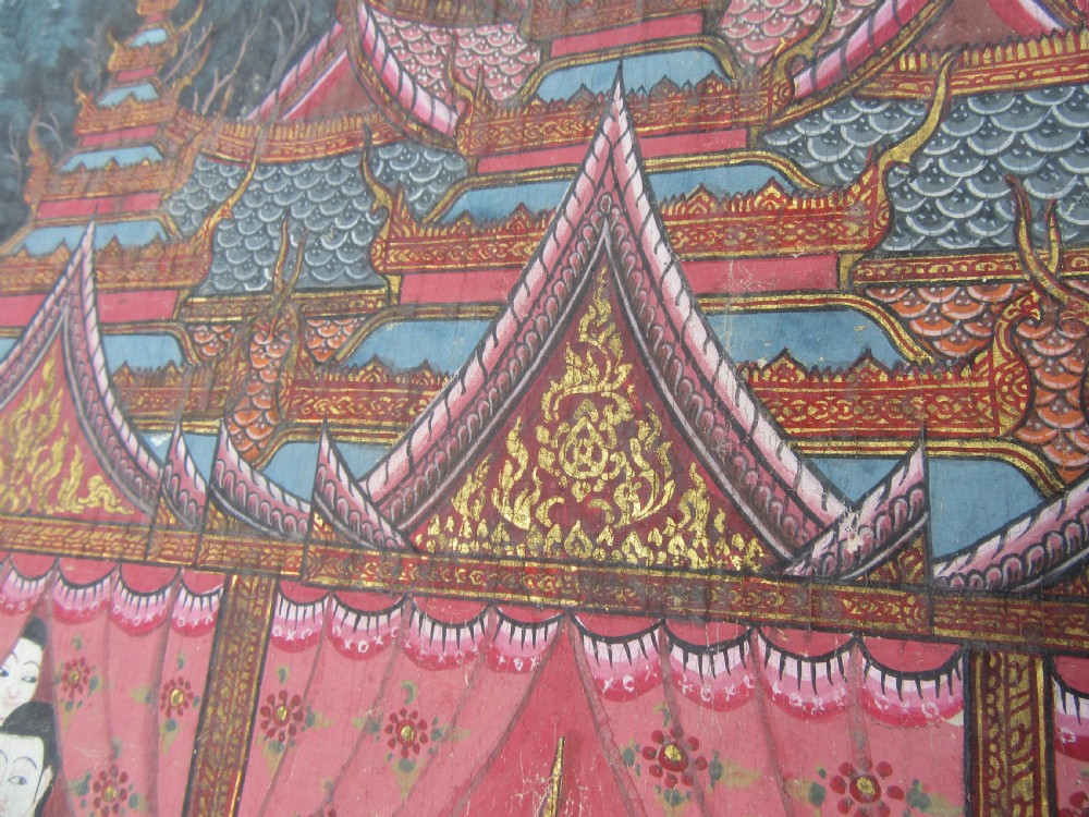 LARGE ANTIQUE THAI INDIAN PAINTING. SCENE FROM THE SANG THONG FOLK TALES View XXV
