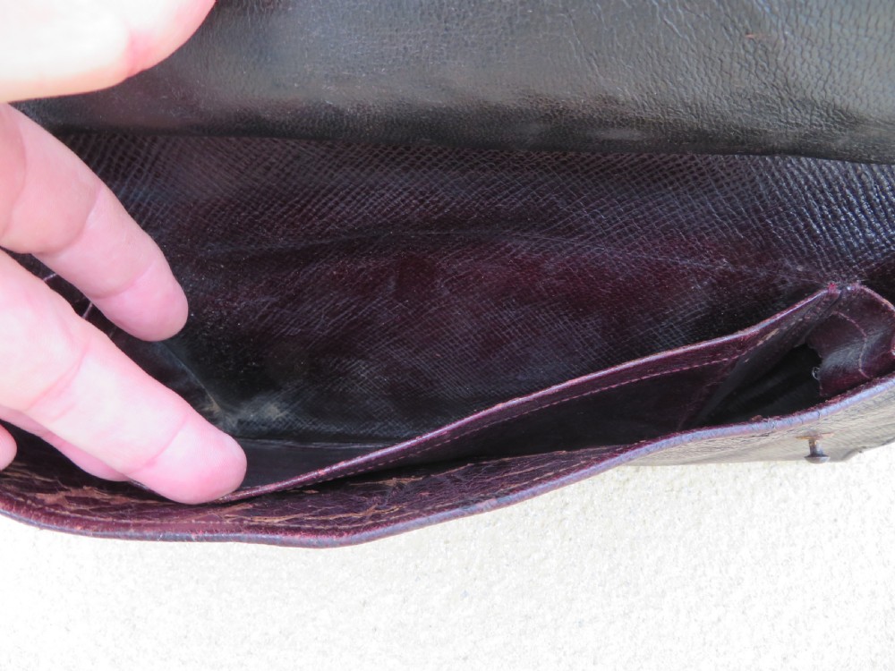 DARK BROWN LEATHER GLADSTONE DOCTOR'S MEDICAL BAG CASE. RED SILK MOIRE INTERIOR View XV