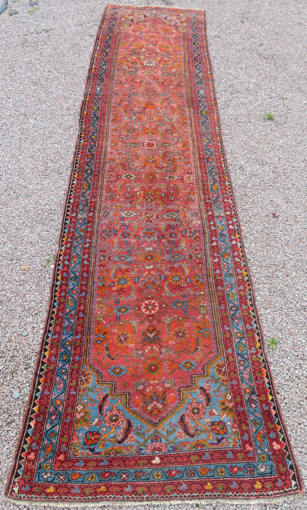 ANTIQUE KURDISH RUNNER LONG RUG. VERY UNUSUAL OVERALL LOOK & COLOURS.