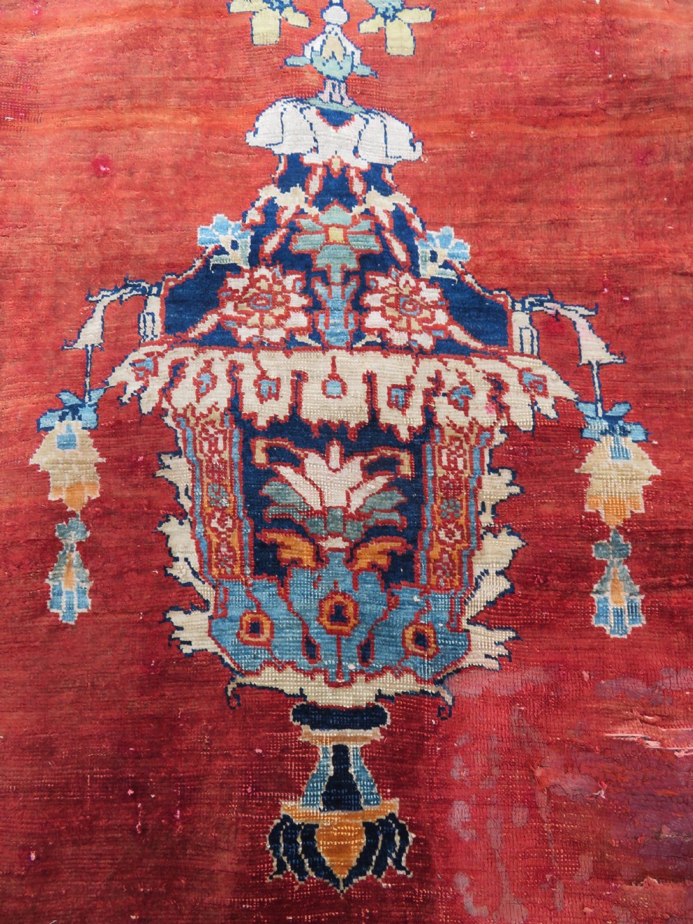 DISTRESSED ANTIQUE SILK TABRIZ PRAYER RUG. THIRD QUARTER 19TH CENTURY. View IV