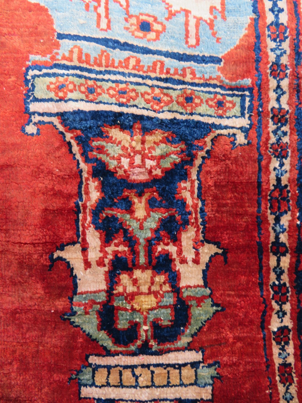 DISTRESSED ANTIQUE SILK TABRIZ PRAYER RUG. THIRD QUARTER 19TH CENTURY. View VI