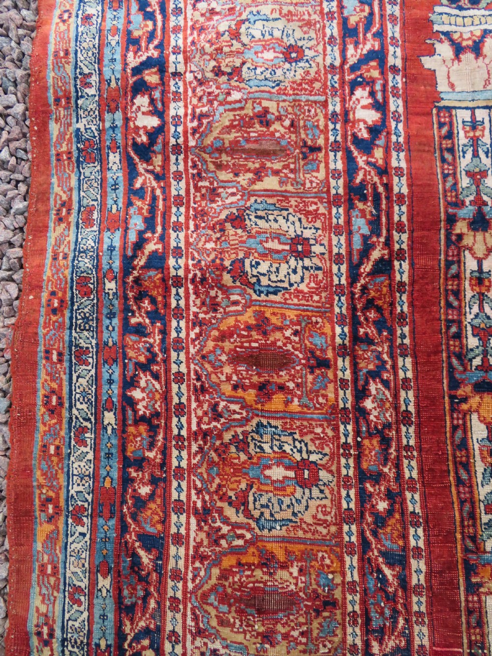 DISTRESSED ANTIQUE SILK TABRIZ PRAYER RUG. THIRD QUARTER 19TH CENTURY. View IX
