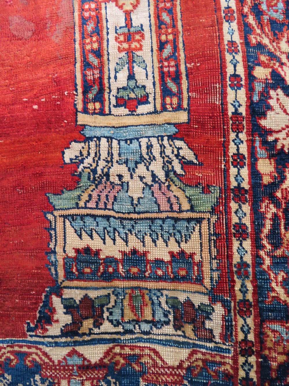 DISTRESSED ANTIQUE SILK TABRIZ PRAYER RUG. THIRD QUARTER 19TH CENTURY. View XV