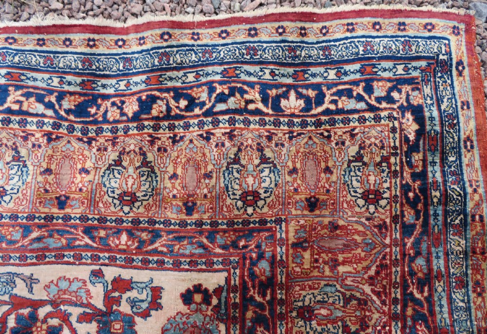 DISTRESSED ANTIQUE SILK TABRIZ PRAYER RUG. THIRD QUARTER 19TH CENTURY. View XVI