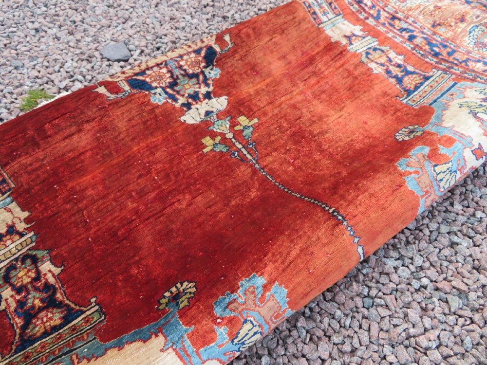 DISTRESSED ANTIQUE SILK TABRIZ PRAYER RUG. THIRD QUARTER 19TH CENTURY. View XXVIII