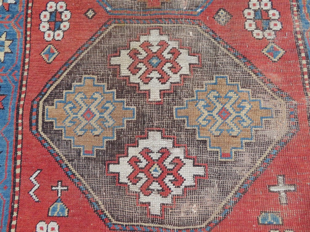 ANTIQUE SHABBY CHIC CAUCASIAN KAZAK LARGE RUG. ANIMALS & BIRDS. View IV