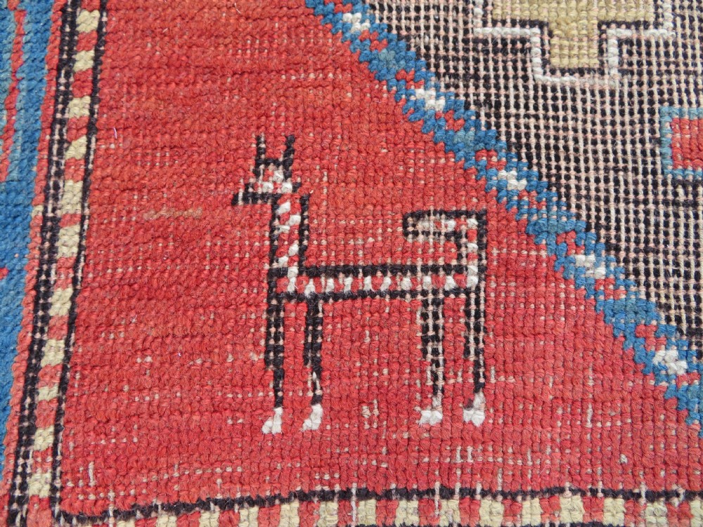 ANTIQUE SHABBY CHIC CAUCASIAN KAZAK LARGE RUG. ANIMALS & BIRDS. View VII