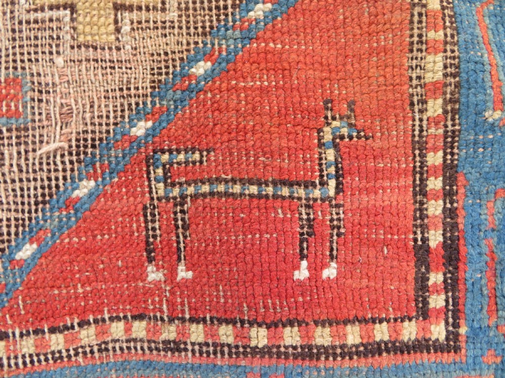 ANTIQUE SHABBY CHIC CAUCASIAN KAZAK LARGE RUG. ANIMALS & BIRDS. View VIII