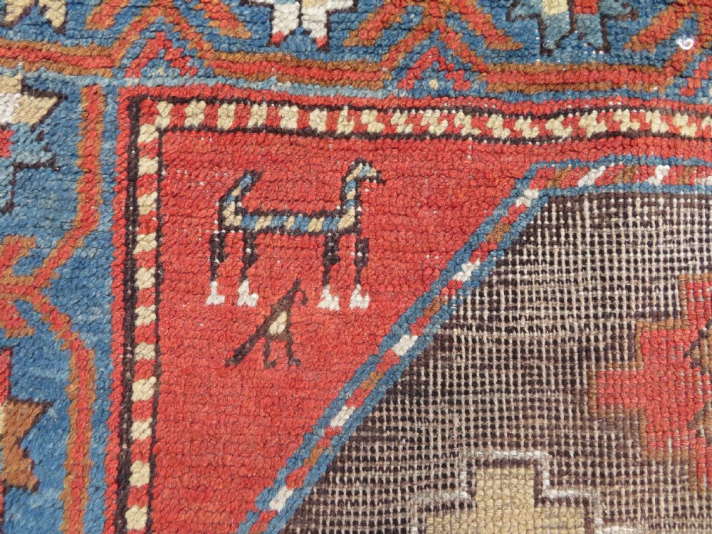 ANTIQUE SHABBY CHIC CAUCASIAN KAZAK LARGE RUG. ANIMALS & BIRDS. View IX